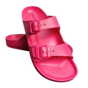 Pretty Little Thing Bright Pink Wide Fit Rubber Buckle Slide Size 5